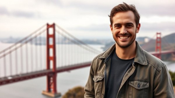 Smiling man by Golden Gate Bridge as AI automation startup Relay shuts down.