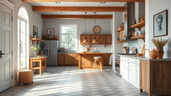 Checkerboard tile design trends in modern kitchen and hallway