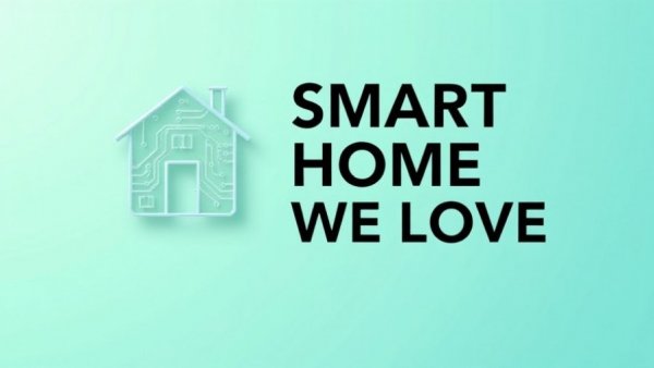 Smart home blog banner with house logo and gradient background