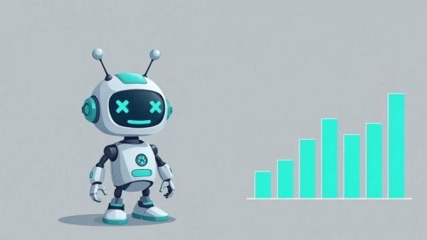 Cartoon robot with chart in abstract background