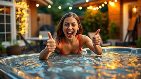 Young woman's reaction to waterlogged hot tub cover impacting R-values