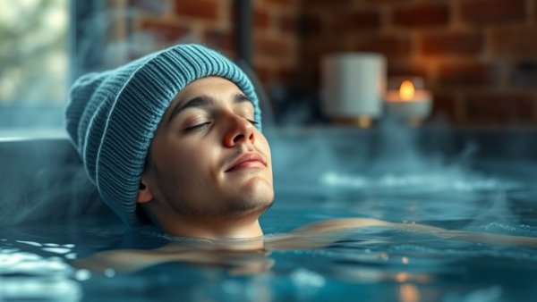 Person enjoying relaxing benefits in a hot tub, promoting wellness.