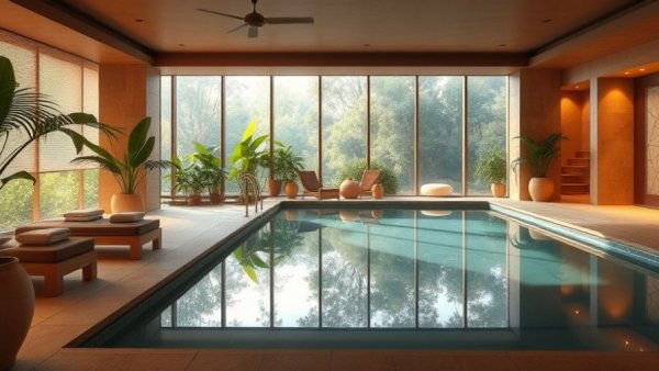 Relaxing Sun & Soul Spas with tranquil pool and greenery.