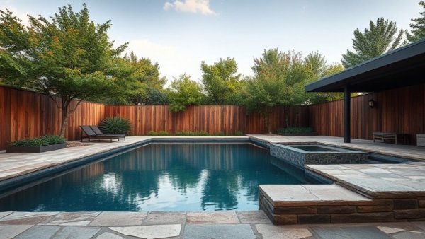 Modern stone-edged pool enhancing home appeal, remodeled for value.