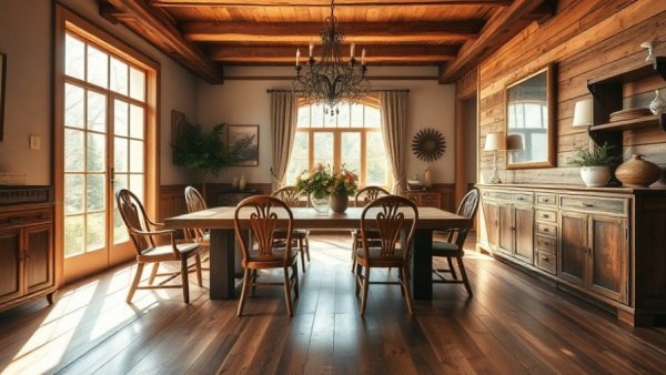 Thanksgiving flooring ideas in an elegant dining room with rustic vibe