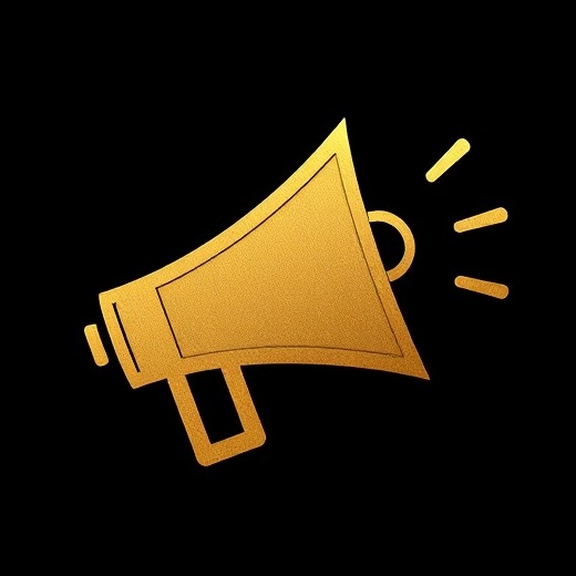 Gold megaphone icon on a black background for vibrant visuals.