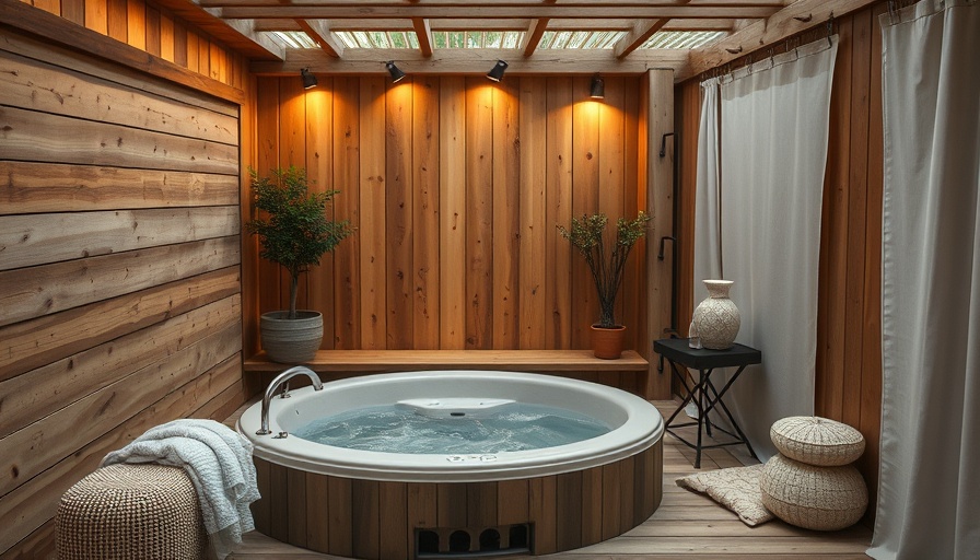 Cozy outdoor hydrotherapy space with hot tub setup.