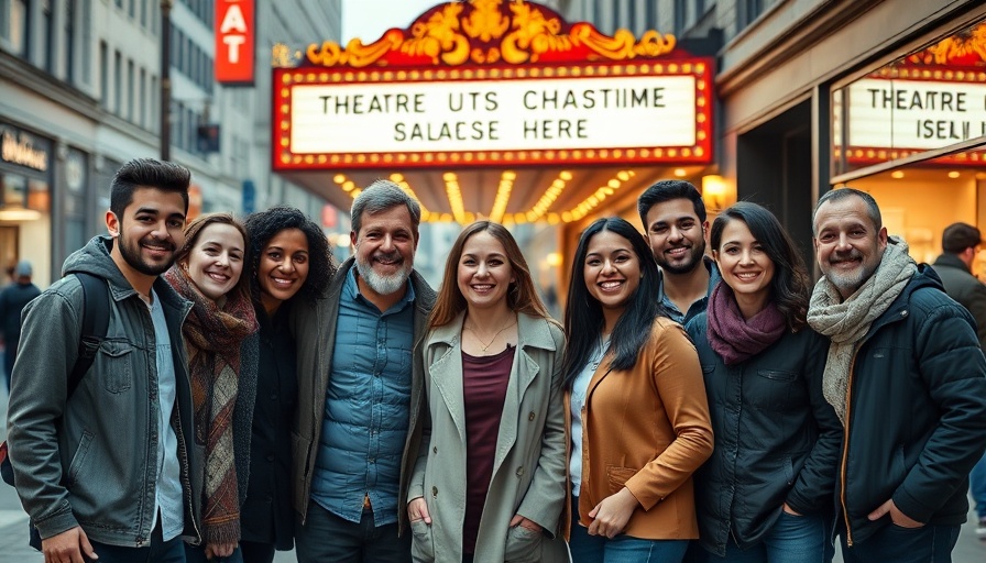 Group posing in front of 'Good Night and Good Luck' sign at Broadway.