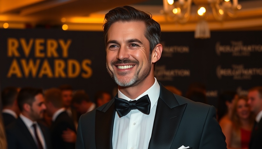 Elegantly dressed man smiling at event, related to London's The Great Gatsby Musical Cast.