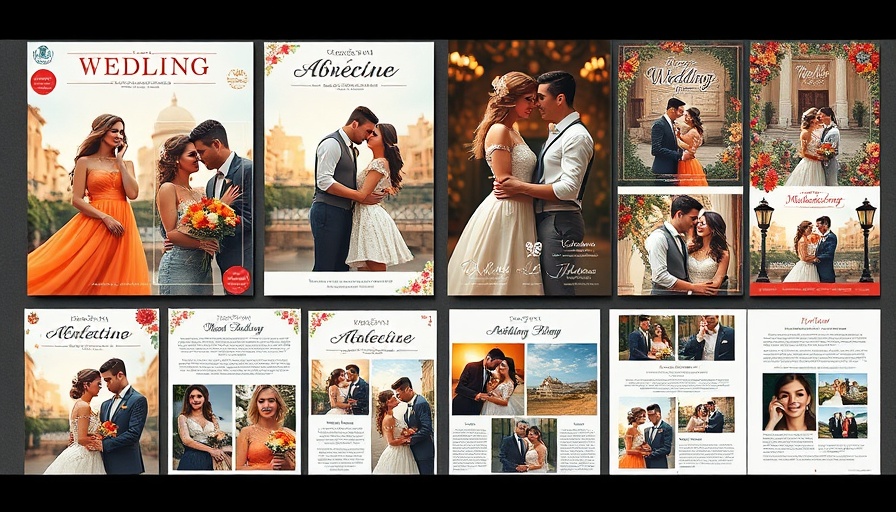 Colorful wedding-themed Playbill programs with romantic scenes.