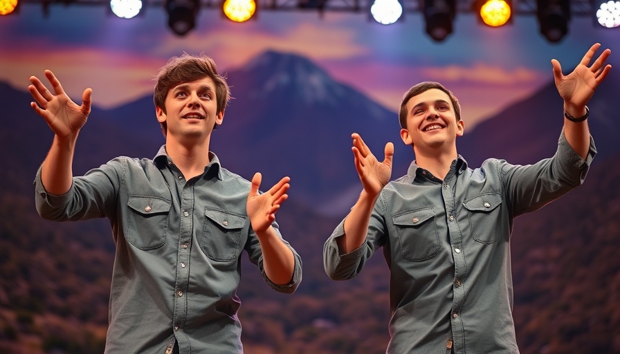 Actors from The Book of Mormon musical performing energetically on stage.