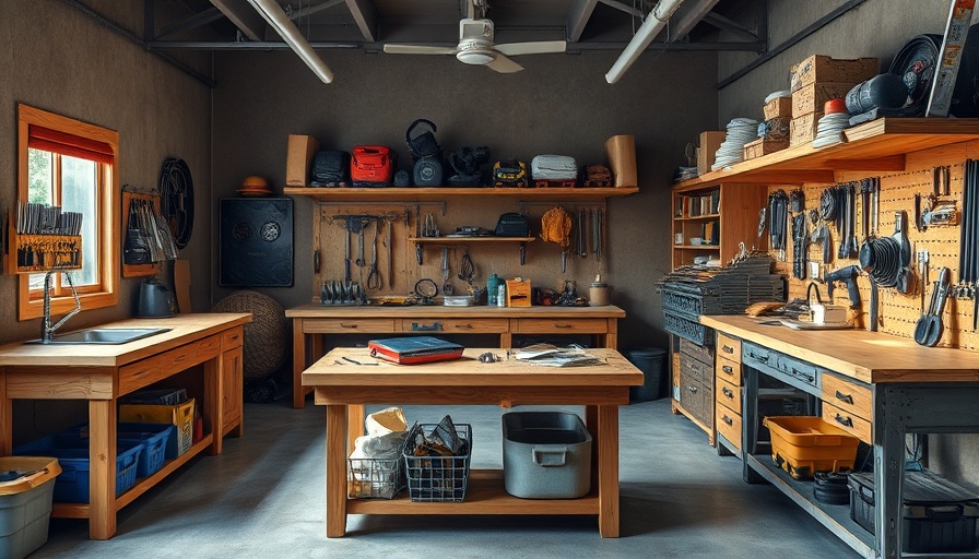 Organized workbenches showcasing tools and setups for DIY projects.