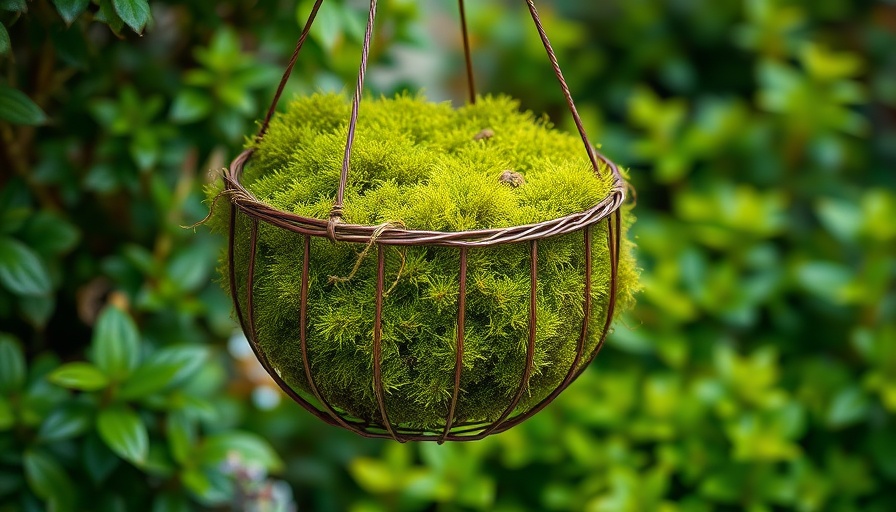 Hanging basket with sphagnum moss in green garden, comparison of sphagnum moss vs peat moss.