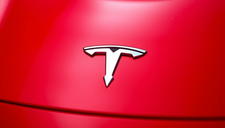 Close-up of Tesla logo on red car hood; Tesla robotaxis San Francisco challenges
