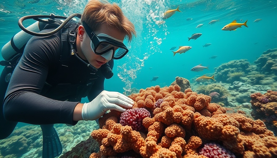 Diver treating coral disease in Florida underwater.