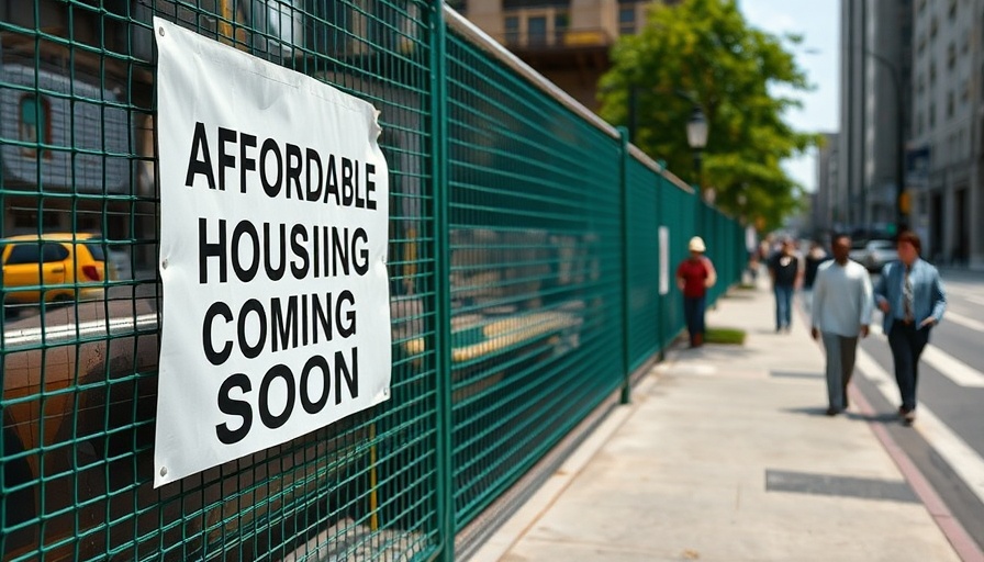 Urban construction site with green fence and housing sign, New York.