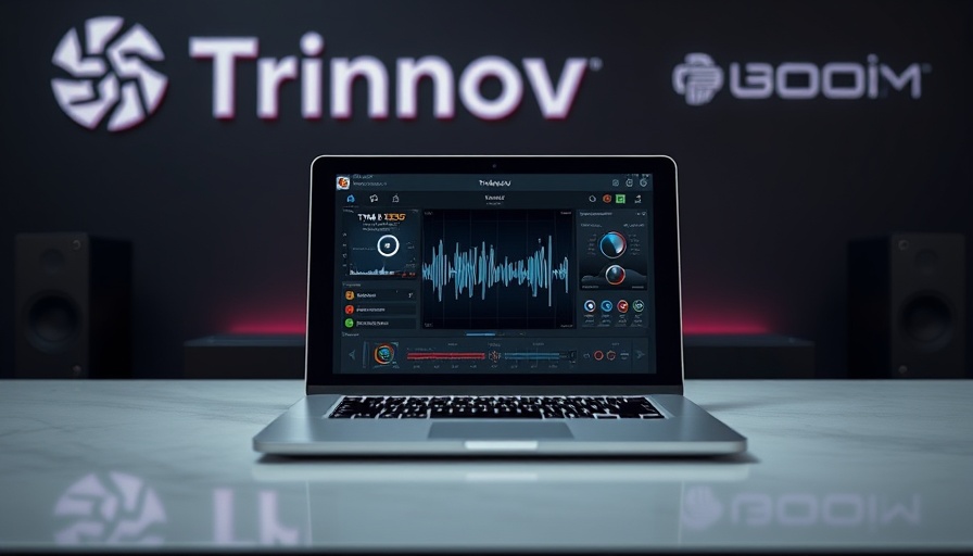 Trinnov Audio software update interface displayed on laptop screen.