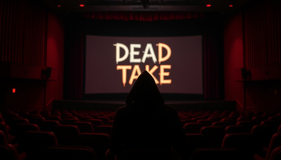 Abubakar Salim horror game promo with 'DEAD TAKE' screen in eerie theater.