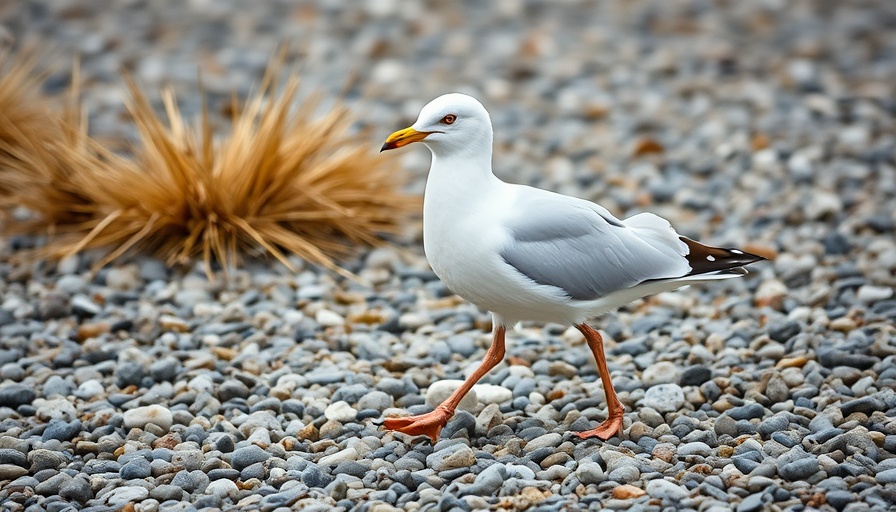 Ross's Gull calmly walking along a pebbled shore.