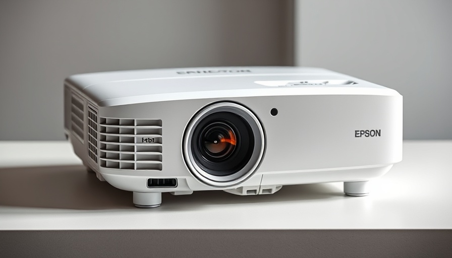 Sleek white Epson projector with AirPlay support on a flat surface.