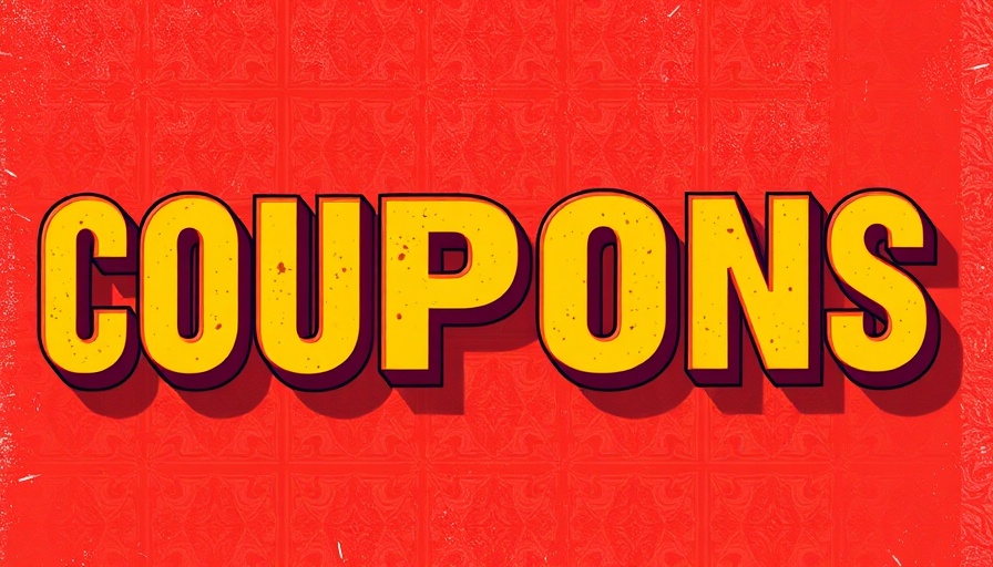 Retro COUPONS graphic with red-orange pattern, related to Sealy promo code.
