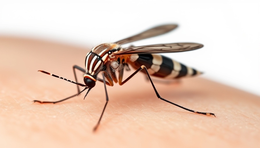 Close-up of mosquito on skin, West Nile Virus Precautions in Polk County.