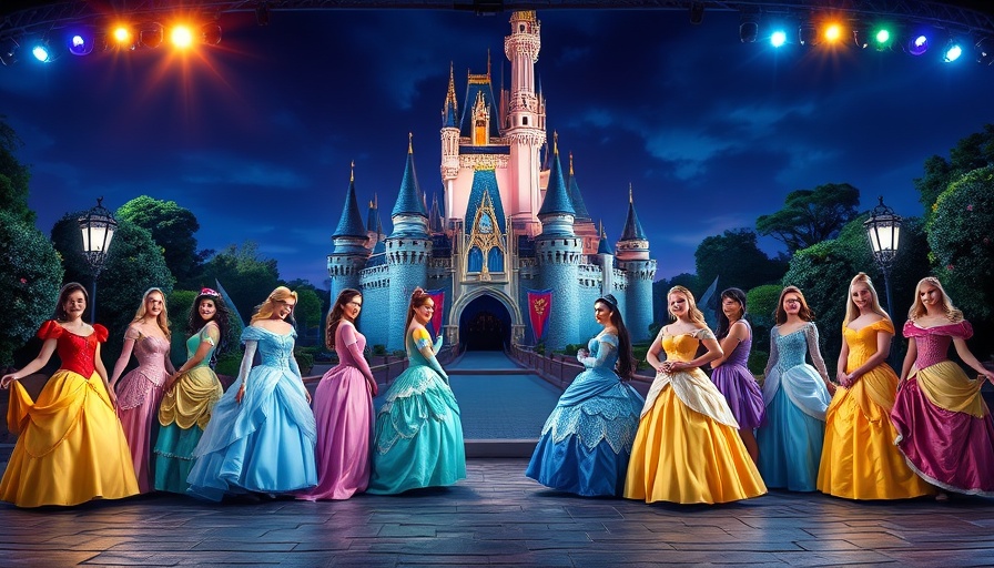 Disney Princess Concert: Magical night view of princesses by castle.