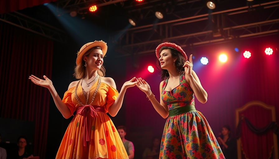 Heathers Off-Broadway Highlights: Energetic stage performance with actresses in colorful outfits.
