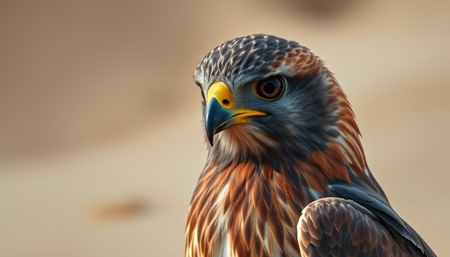 Harris's Hawk close-up with intense gaze, Raptors in the Mojave Desert.