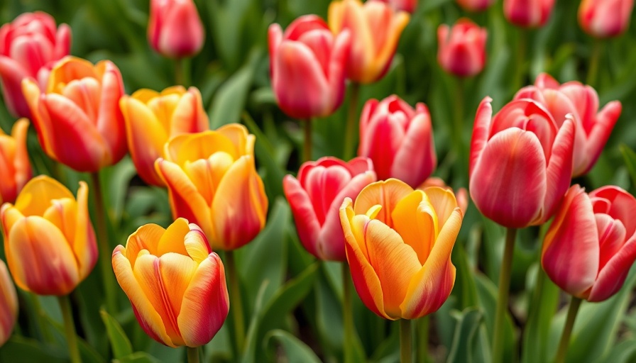 Vibrant bi-color tulips in outdoor garden