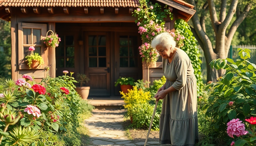 Tasha Tudor's Garden and Life: Elderly woman in rustic garden with flowers.