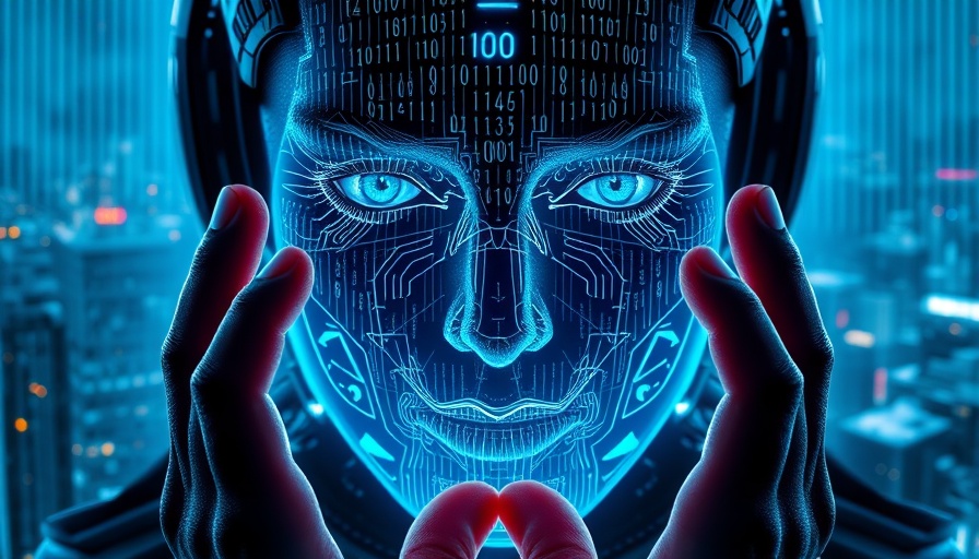 Futuristic digital face with data code for AI Success