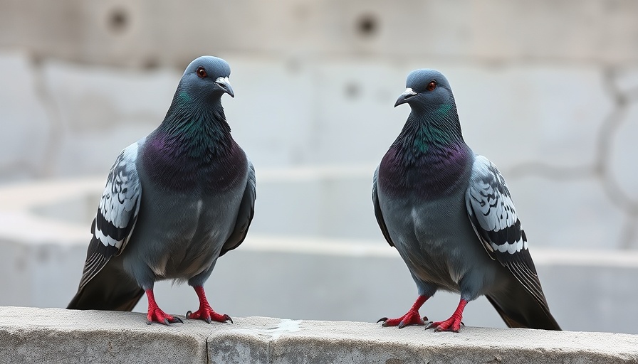Pair of pigeons sitting on a concrete surface, Bird Books with BirdNote.