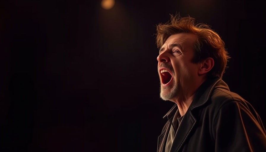 Intense theater scene from The Winter's Tale, Leontes shows jealous reactions.