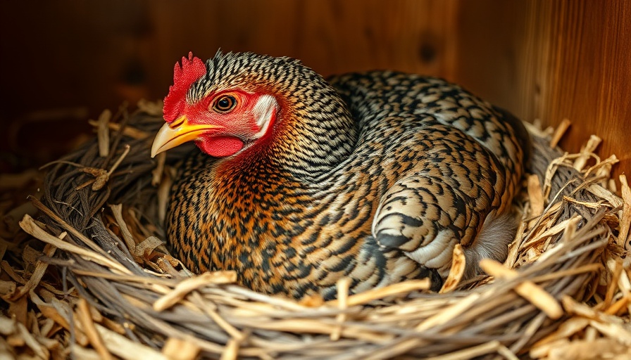 Broody hen resting in nest for Broody Hen Hatch-A-Long in a wooden coop.
