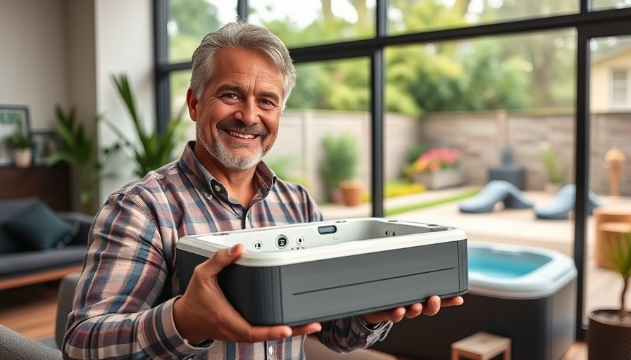 Mature man consulting on hot tub purchasing guide, modern home.