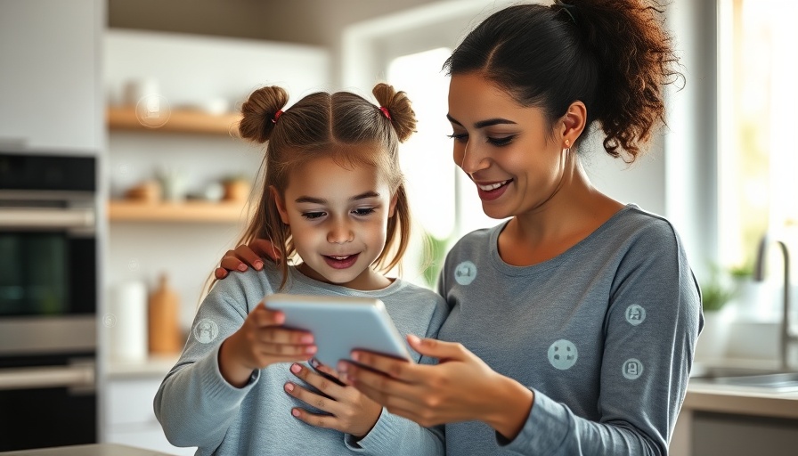 Mother and daughter using Kid-Friendly Smart Home Automation in kitchen.