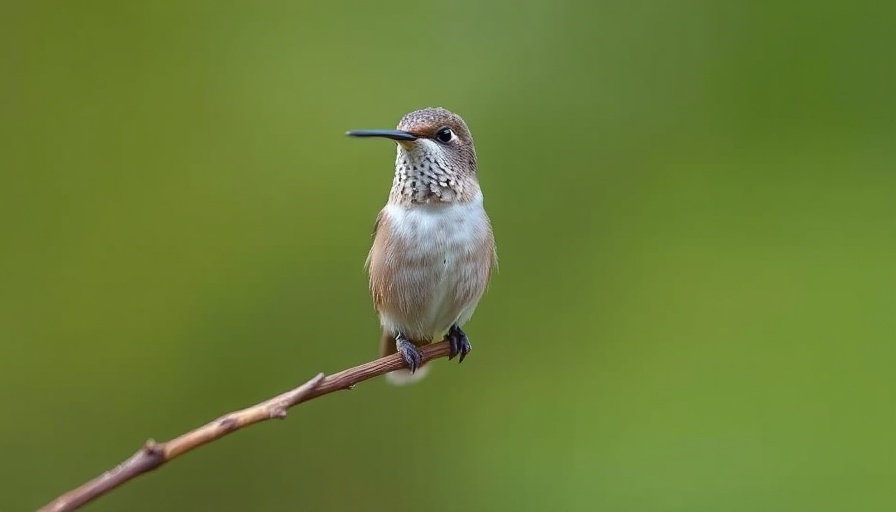 Calm hummingbird perched on a branch in serene nature setting