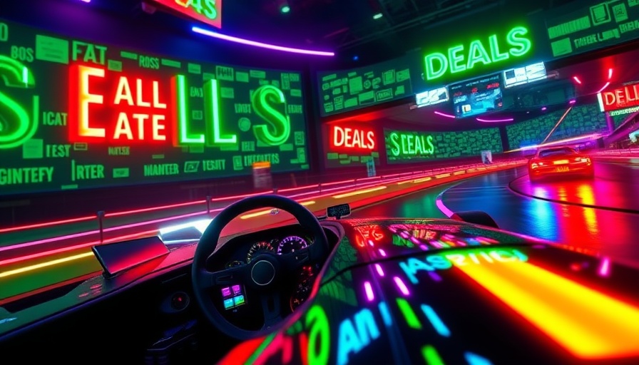 Samsung 4K Gaming Monitor displaying vibrant game with 'DEALS' background.