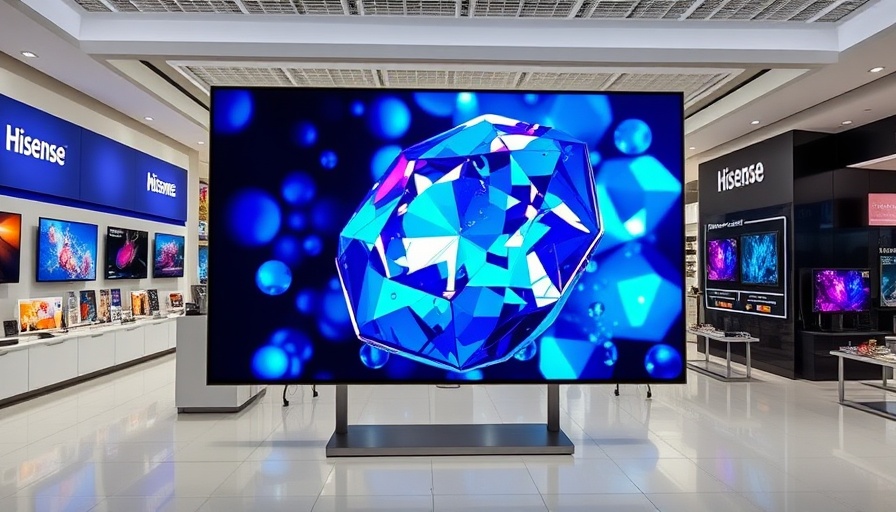 Hisense MicroLED display showcasing vibrant gemstone image in electronics store