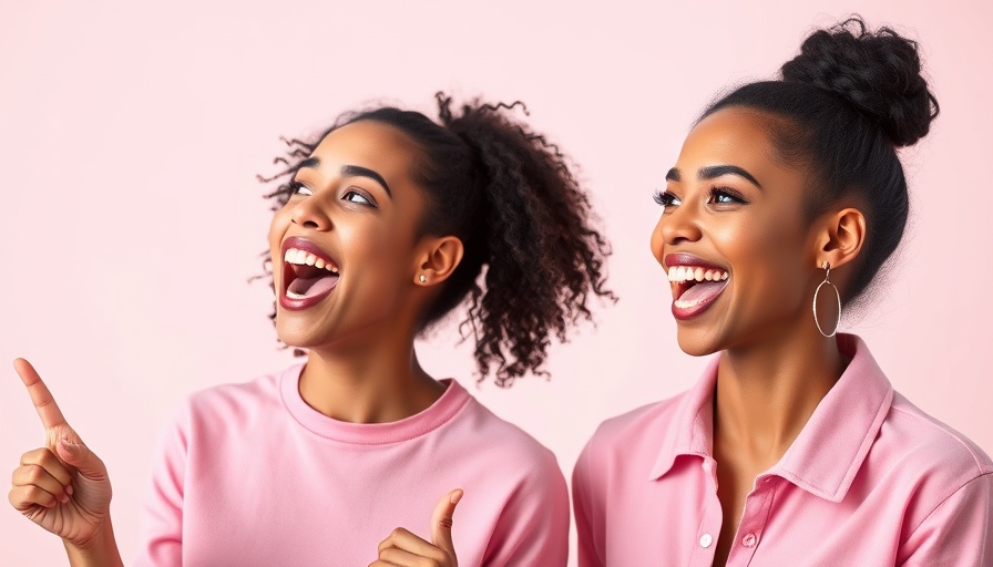 Expressive duo in pink attire interacting joyfully in studio.