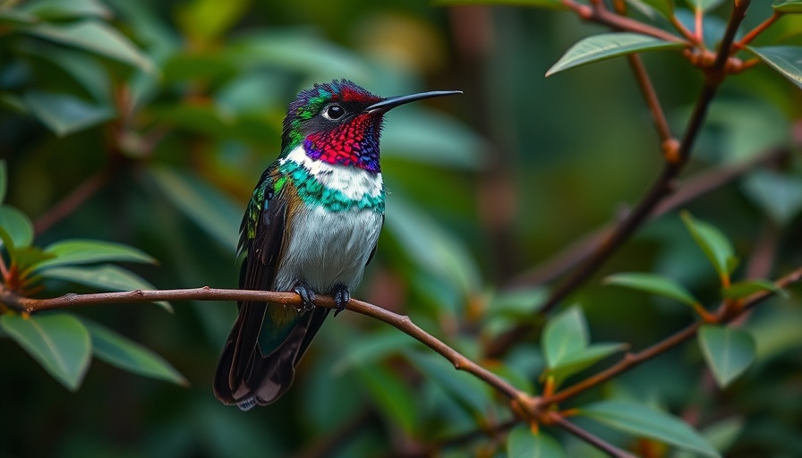 Hummingbird resting on branch during migration in Florida.