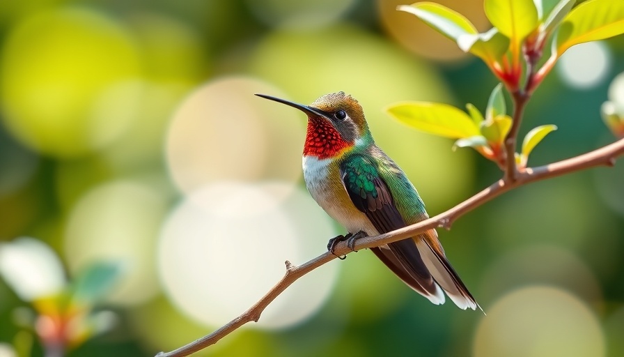 Hummingbird migration North Carolina, perched on branch, vibrant foliage.
