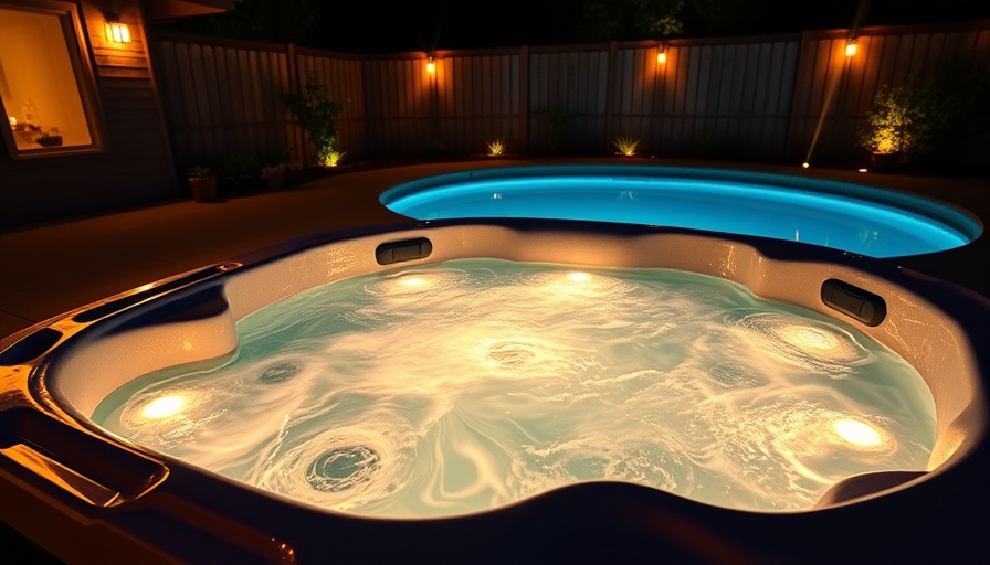 Hot Tub vs Spa: Illuminated hot tub beside a glowing pool in a serene backyard at night.
