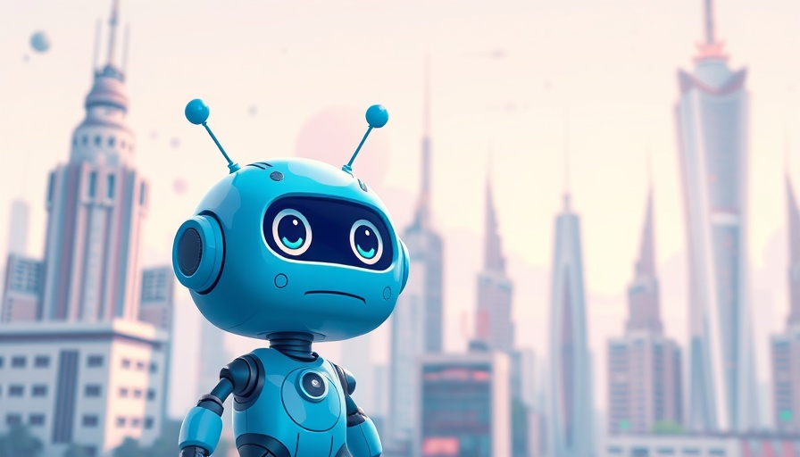Cartoon robot beside futuristic cityscape, Google Gemini smart speaker features