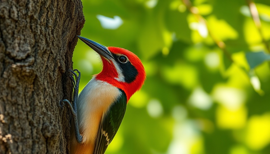 Red-headed sapsucker pecking tree in natural habitat, sapsuckers ecology.