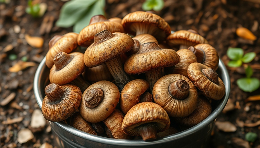 Fresh shiitake mushrooms in a metal bowl, best mushrooms to grow at home.