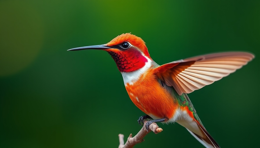 Vibrant rufous hummingbird perched with colorful feathers, embodying spring.