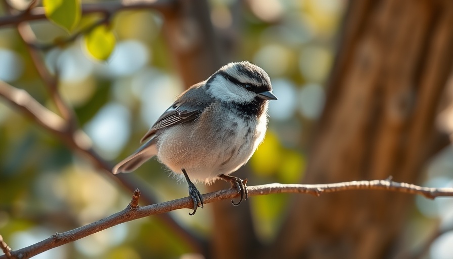 Chickadee species of North America, perched on a branch in natural sunlight.