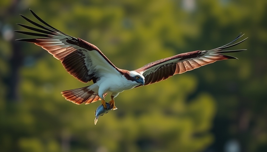 Osprey gracefully flying with fish, highlighting slow motion bird landings.